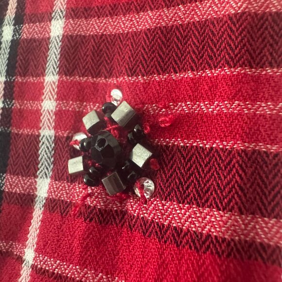 Charter Club Red and Black Plaid Jewel Embellished Long Sleeve Shirt Relaxed Fit - Picture 3 of 9